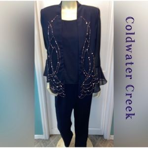 Coldwater Creek Navy Blue beaded 3 piece pant set-Size 10-EUC!!